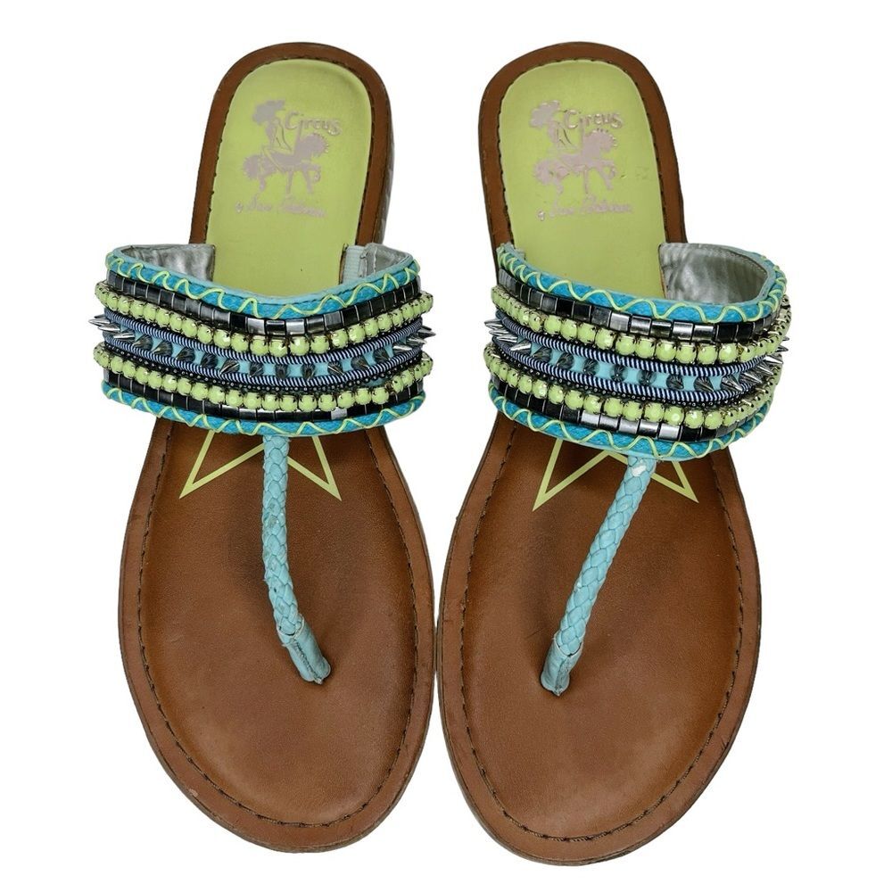 Circus by Sam Edelman Mirielle Sandals sz 10 * Flip Flops Beaded Studded Aqua